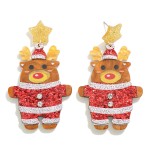 Wholesale acrylic Glitter Christmas Reindeer Drop Earring L