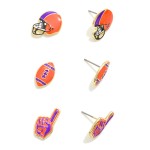 Set of Three Enamel Football Stud Earrings 

- Approximately 0.5-0.75" L 