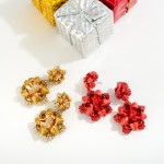 Glitter Christmas Bow Drop Earrings With Rhinestone Accents 

- Zinc Alloy
- Lead and Nickel Free
- Approximately 1.75"L