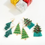 Wholesale gold Enamel Rhinestone Christmas Tree Statement Tassel Earrings Zinc A