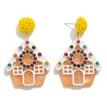 Wholesale acrylic Gingerbread House Drop Earring Seed Bead Rhinestone Accents Zi