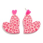 Wholesale wood Heart Drop Earring Heart Print L Hypoallergenic Titanium post