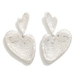 Indented Textured Heart Drop Earrings

- Approximately 1.75" L