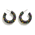 Wholesale mardi Gras Rhinestone Studded Metal Drop Hoop Earring L Hypoallergenic