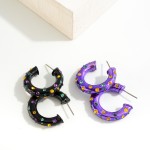 Wholesale mardi Gras Rhinestone Studded Metal Drop Hoop Earring L Hypoallergenic