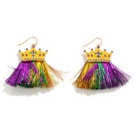 Mardi Gras Crown Drop Earring With Tinsel Accent

- Approximately 2" L
- Hypoallergenic Titanium Post 