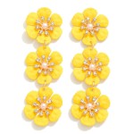 Wholesale linked Metal Flower Drop Earrings Rhinestone Pearl Details L