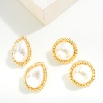 Wholesale teardrop Pearl Stud Earring Twisted Metal Detail L