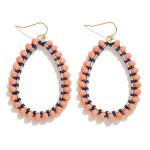 Metal Wire Teardrop Drop Earrings With Faceted Glass Bead Border and Contrast Threading

- Approximately 2.5" L