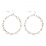 Metal Circle Drop Earrings Featuring Pearl Accents 

- Approximately 2" L