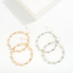 Metal Circle Drop Earrings Featuring Pearl Accents 

- Approximately 2" L