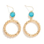 Wholesale crinkle Metal Hoop Drop Earrings Glass Crystal Detail L