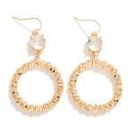 Wholesale crinkle Metal Hoop Drop Earrings Glass Crystal Detail L