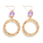 Wholesale crinkle Metal Hoop Drop Earrings Glass Crystal Detail L