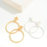 Metal Tone Hoop Drop Earrings With Clover Stud Posts

- Approximately 2" L