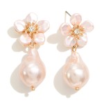 Wholesale pearl Drop Earrings Pearl Flower Posts L