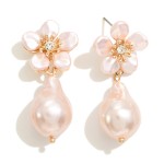 Wholesale pearl Drop Earrings Pearl Flower Posts L