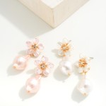 Wholesale pearl Drop Earrings Pearl Flower Posts L