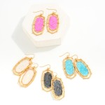 Metal Studded Oval Drop Earrings With Resin Enamel Swirl Focal

- Approximately 2.25" L