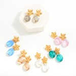 Wholesale faceted Glass Crystal Drop Earrings Metal Flower Posts L