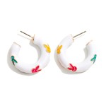 Enamel Coated Easter Bunny Pattern Hoop Earrings

- Approximately 1" D