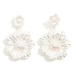 Metal Tone Hibiscus Flower Drop Earrings

- Approximately 2" L