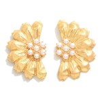 Wholesale metal Half Flower Post Drop Earrings Pearl Cluster L