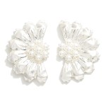 Wholesale metal Half Flower Post Drop Earrings Pearl Cluster L