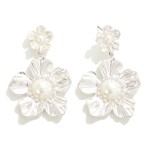 Wholesale metal Pearl Flower Drop Earrings L