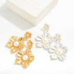 Wholesale metal Pearl Flower Drop Earrings L