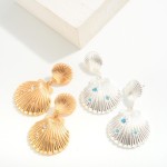 Wholesale linked Metal Shell Drop Earrings Rhinestone Details L Hypoallergenic T