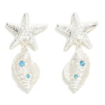 Linked Metal Starfish and Shell Drop Earrings With Rhinestone Details

- Approximately 2" L