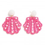 Wholesale raffia Wrapped Shell Drop Earring Pearl Accent L