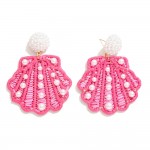 Wholesale raffia Wrapped Shell Drop Earring Pearl Accent L