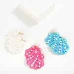 Wholesale raffia Wrapped Shell Drop Earring Pearl Accent L