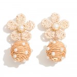 Wholesale raffia Flower Drop Earring Pearl Accents L