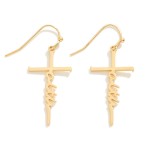 Metal "Faith" Cross Drop Earrings

- Approximately 1.5" L