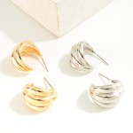 Wholesale metal Pleated Huggie Hoop Earrings D