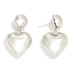 Metal Tone Puffy Heart Drop Earrings

- Approximately 1" L