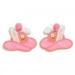 Wholesale cowboy Hat Seed Beaded Earrings Sequin Detail Pom Post L