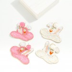 Wholesale cowboy Hat Easter Bunny Ears Seed Beaded Earrings Sequin Detail Pom Po