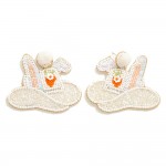 Wholesale cowboy Hat Easter Bunny Ears Seed Beaded Earrings Sequin Detail Pom Po