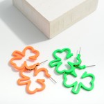 St. Patrick's Day Coated Clover Hoop Earrings With Rhinestone Border Details

- Approximately 1.25" D