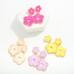 Wholesale linked Raffia Wrapped Metal Flowers Drop Earrings L