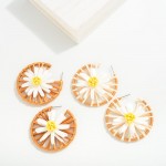 Wholesale raffia Flower Drop Hoop Earrings L