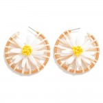 Wholesale raffia Flower Drop Hoop Earrings L