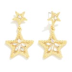 Wholesale textured Metal Star Drop Earrings Rhinestone Details L