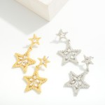 Wholesale textured Metal Star Drop Earrings Rhinestone Details L