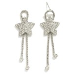 Rhinestone Pave Star Post Drop Bolo Earrings With Metal Mesh Chain Link Tassels

- Approximately 2.5" L