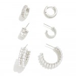 Wholesale set Three Huggie Hoop Earrings Pearl Rhinestone Details L